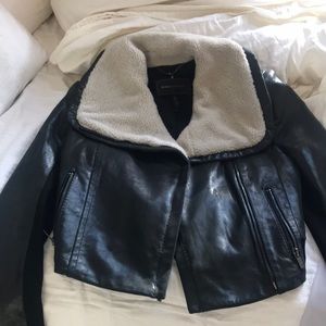Black leather BCBG bomber